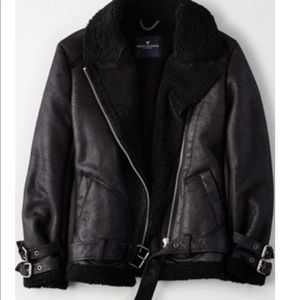 Faux leather and shearling moto jacket